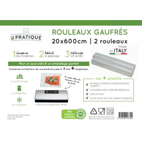 Sacs sous Vide Alimentaire 4 Rouleaux, 20 X 600 CM pour Appareil