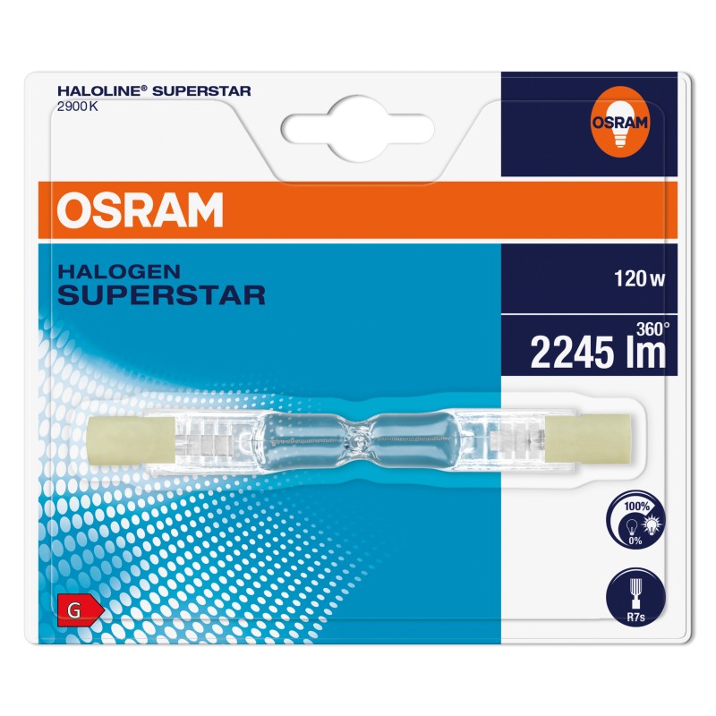 Ampoule Halogène R7S Crayon Tube 120 W : 150 W Blanc chaud 2900 K - OSRAM