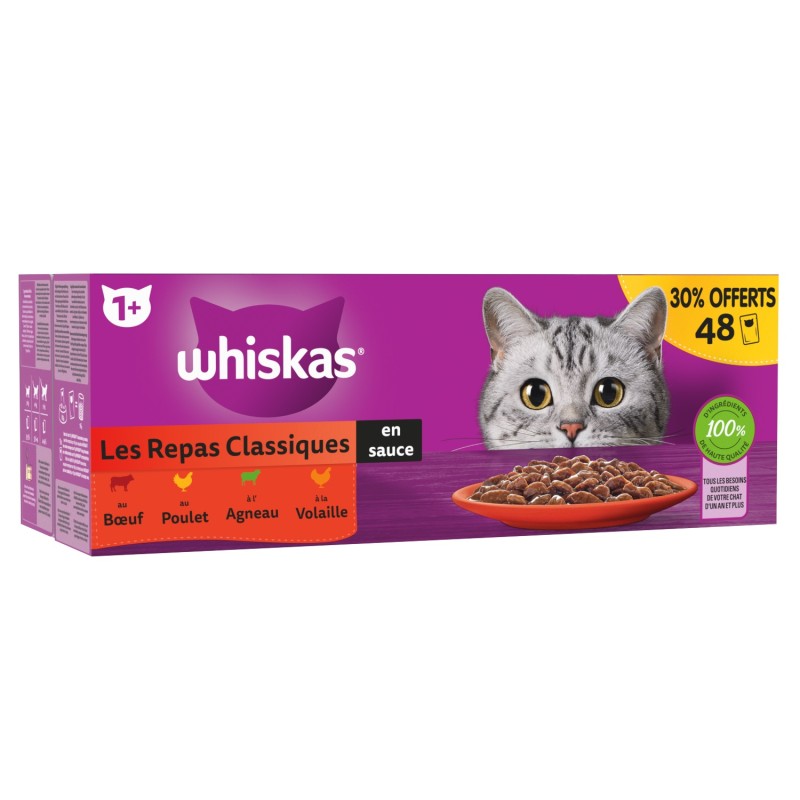 REPAS SAUCE CHAT AUX VIANDES 48X85G 30% OFFERTS - WHISKAS