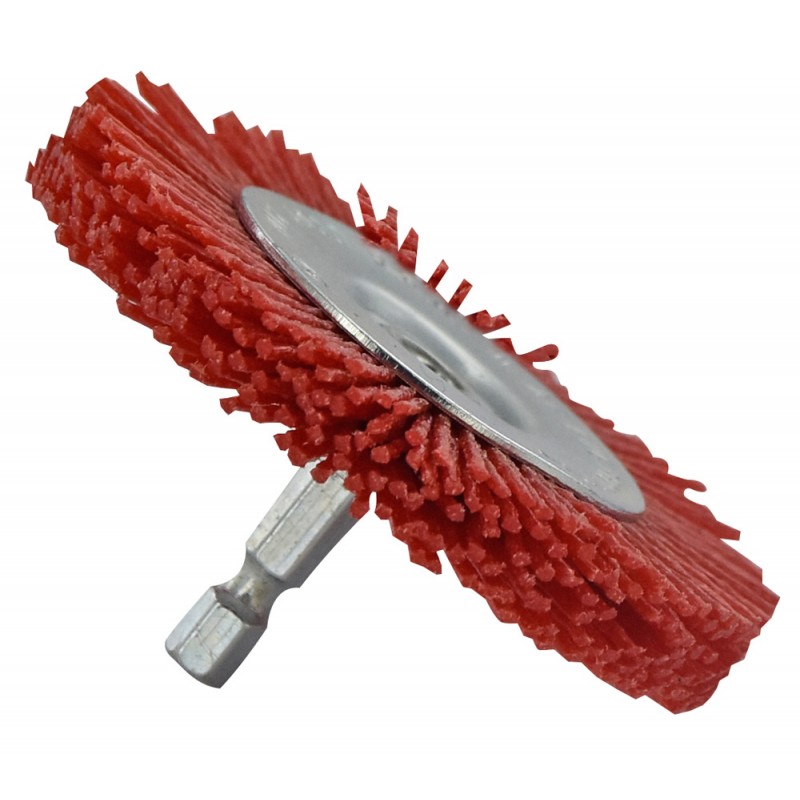 BROSSE CIRCULAIRE Ø100MM FIL NYLON ABRASIF ROUGE DECAPAGE DU BOIS POUR  PERCEUSE - TIVOLY