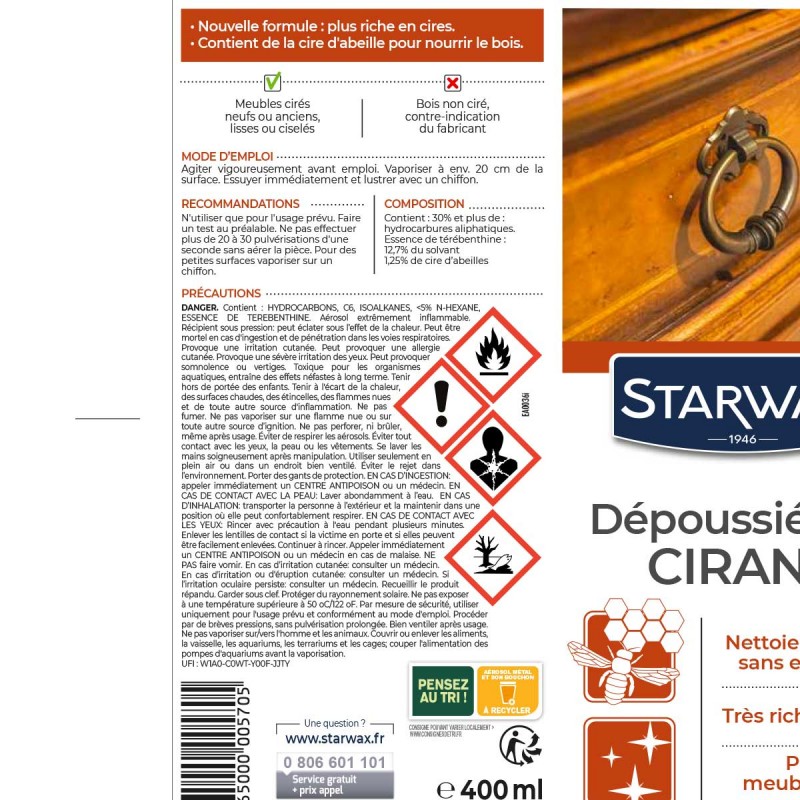 NETTOYANT DEPOUSSIERANT CIRANT 400ML - STARWAX