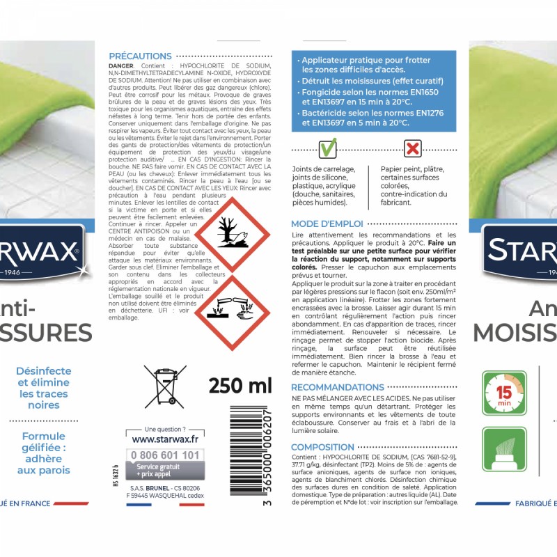 nettoyant STARWAX ANTI-MOISISSURES SPECIAL JOINT 250ML