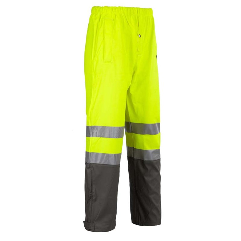 Pantalon imperméable jaune haute visibilité avec bandes argentées