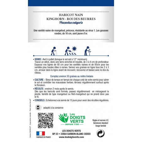 HARICOT NAIN KINGHORN ROI DES BEURRES cat3 HARICOT NAIN KINGHORN ROI DES BEURRES cat3