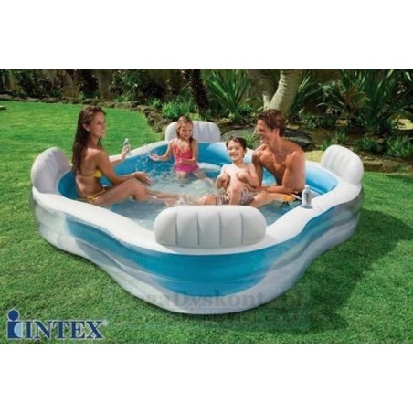 PISCINE BOUDIN CARREE 229X229X66CM 4 SIEGES 2 REPOSE-VERRE