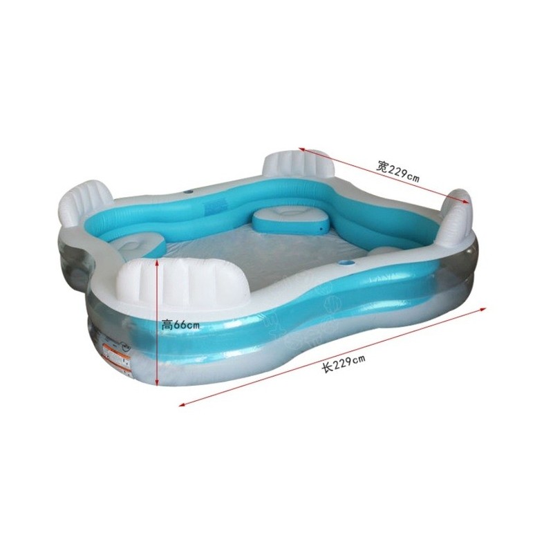 PISCINE BOUDIN CARREE 229X229X66CM 4 SIEGES 2 REPOSE-VERRE