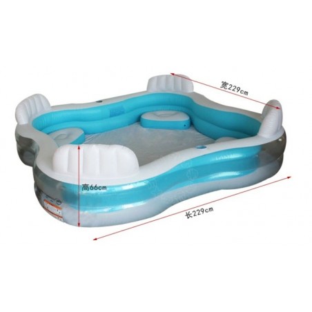 PISCINE BOUDIN CARREE 229X229X66CM 4 SIEGES 2 REPOSE-VERRE