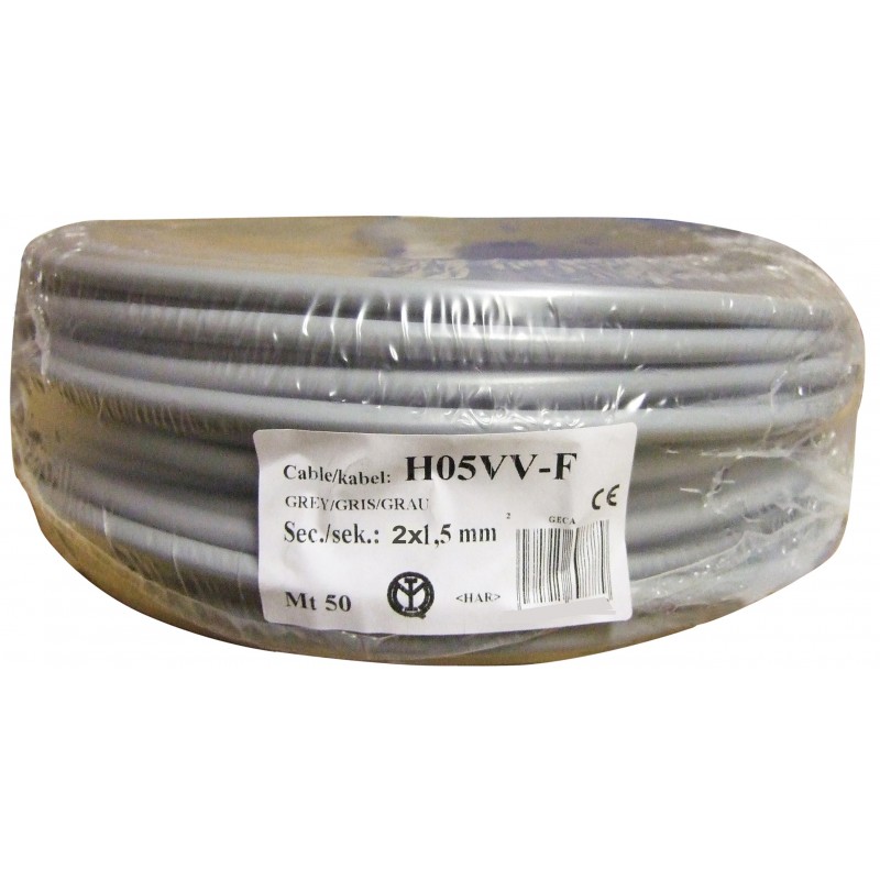 CABLE HO5 VVF 2X1.5 BOB.50M GRIS