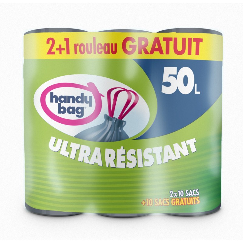 SAC POUBELLE POIGNÉES COULISSANTES 50L 2 ROULEAUX + 1 OFFERT SAC POUBELLE POIGNÉES COULISSANTES 50L 2 ROULEAUX + 1 OFFERT