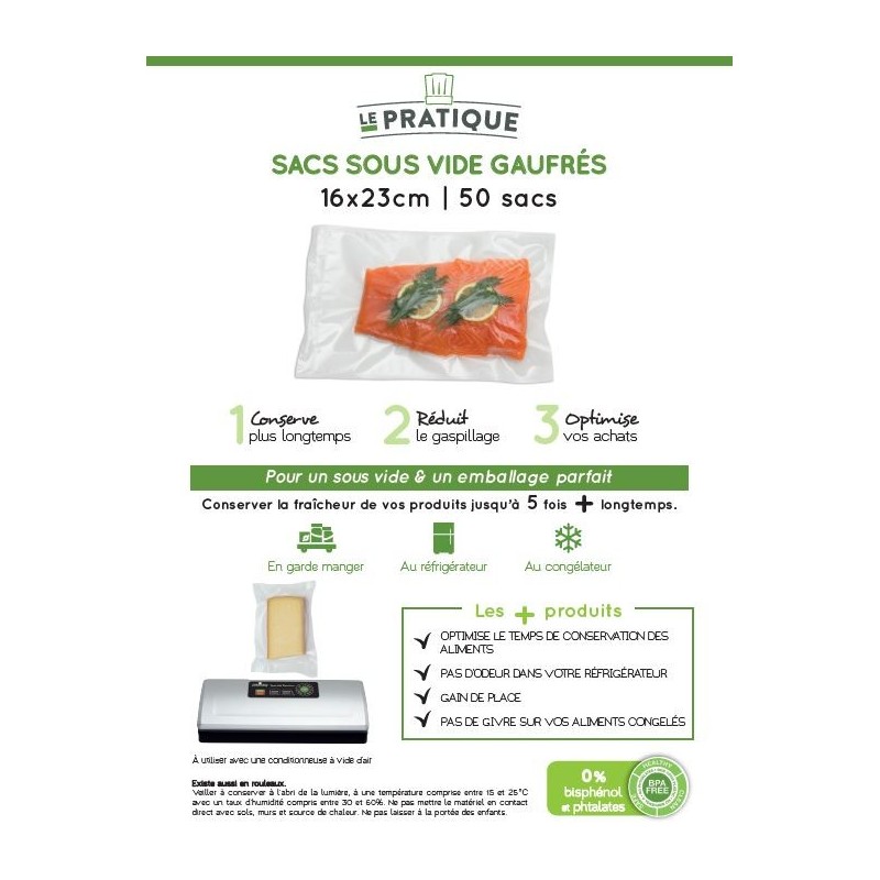 50 SACS SOUS VIDE GAUFRES 16X23CM 50 SACS SOUS VIDE GAUFRES 16X23CM