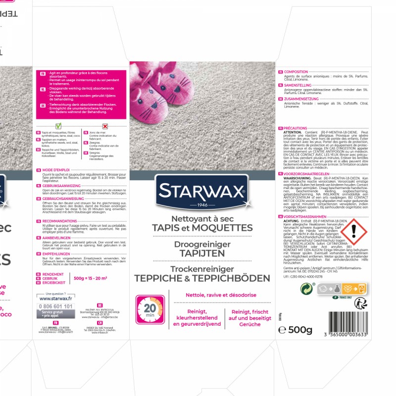 Nettoyant à sec Starwax Tapis et moquettes 500gr