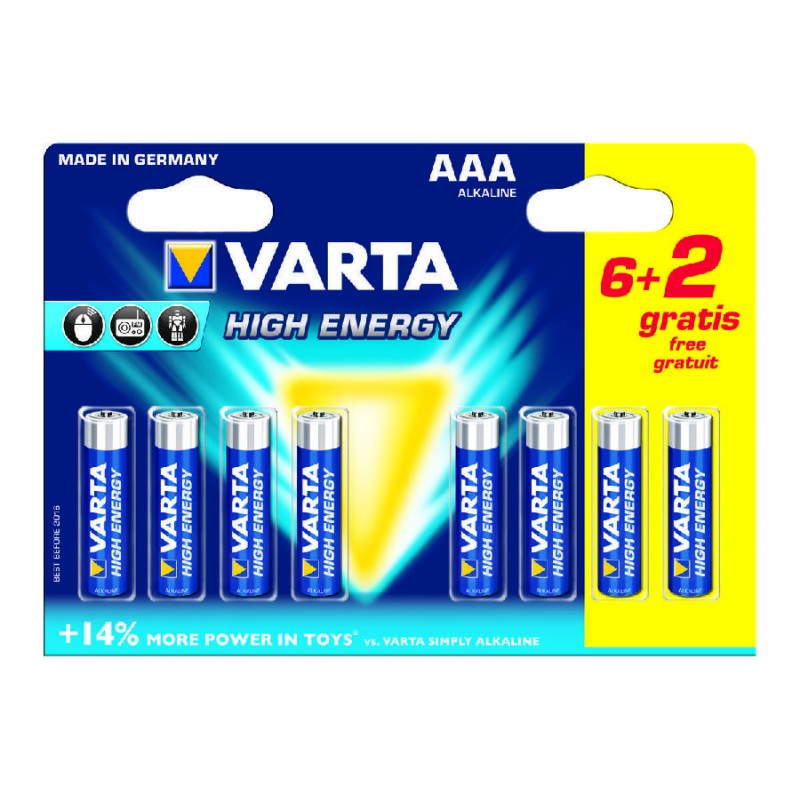 PILE LR03(AAA) LONGLIFE POWER 6+2 GRATUITES - VARTA