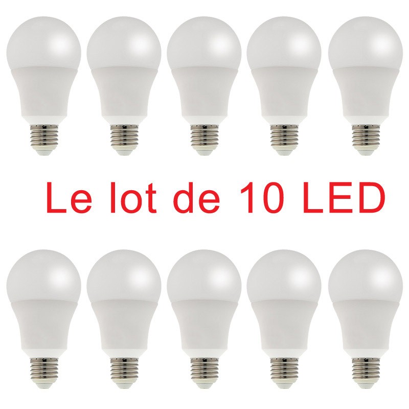 Boite de 10 ampoules LED SMD E27 Standard Opale 9 W : 60 W Blanc chaud 3000  K - EXOLIGHT