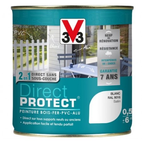 PEINTURE MULTI-MATERIAUX DIRECT PROTECT BLANC SATIN 0.5 L PEINTURE MULTI-MATERIAUX DIRECT PROTECT BLANC SATIN 0.5 L