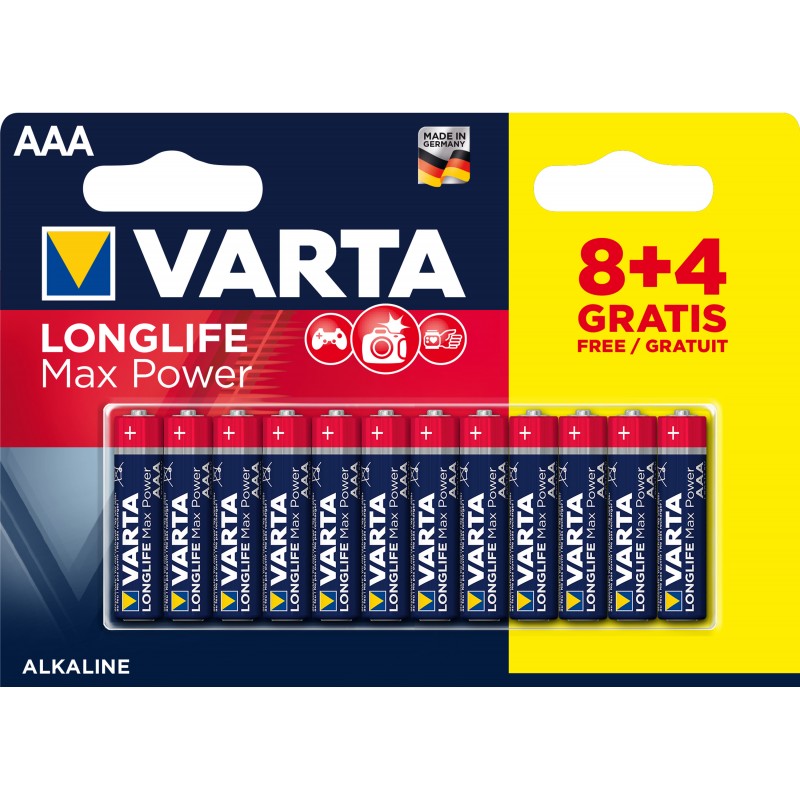 4 Piles Alcalines AAA / LR03 LongLife Power, Varta